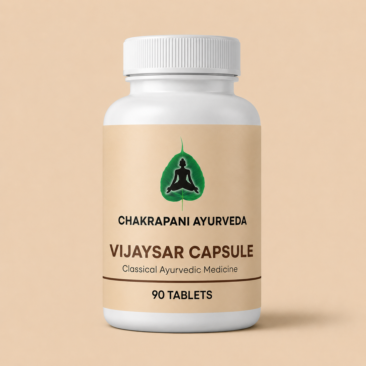 Bottle of Vijaysar Capsule, 90 tablets, from Chakrapani Ayurveda