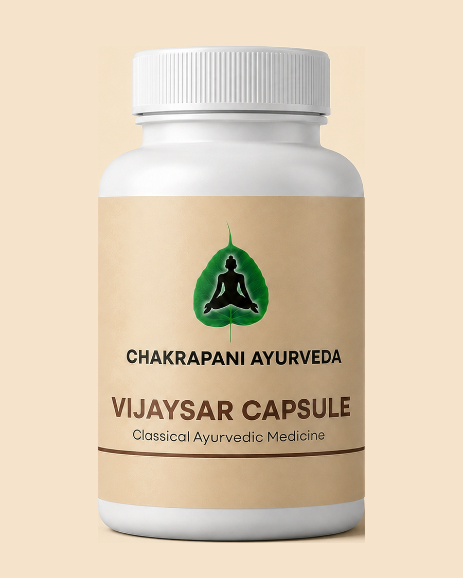 Bottle of Vijaysar Capsule, 90 tablets, from Chakrapani Ayurveda