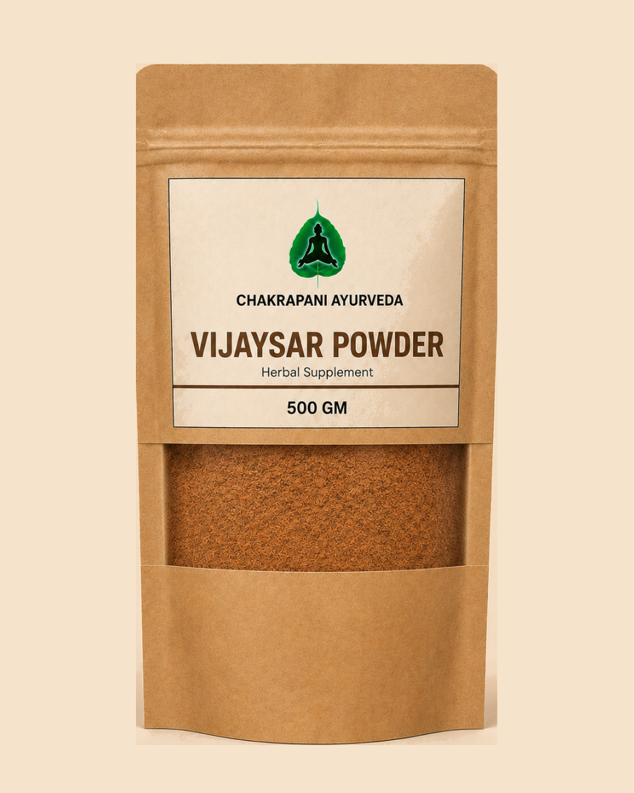 Kraft pouch of Chakrapani Ayurveda Vijaysar Powder, 500 g